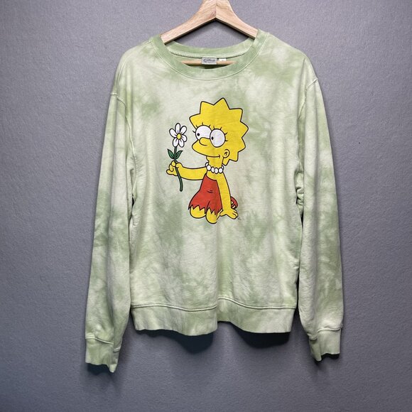 The Simpsons Lisa Sweatshirt XL Green Tie-Dye Cotton Blend Crewneck - Picture 1 of 7